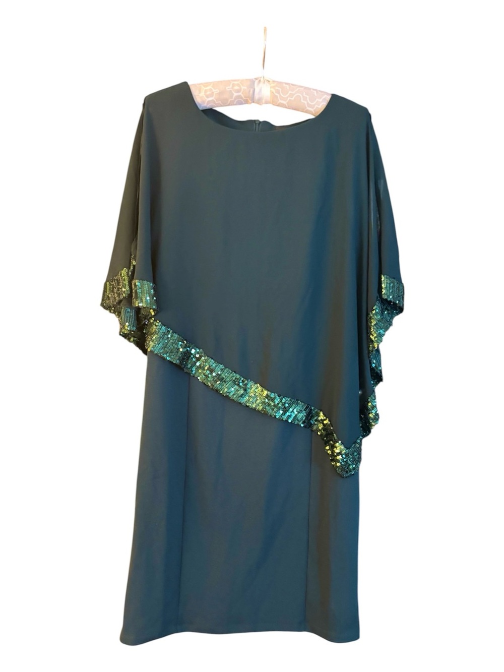 Nina Leonard Emerald Green Midi Dress with Sequin Trim. Size XL NWT